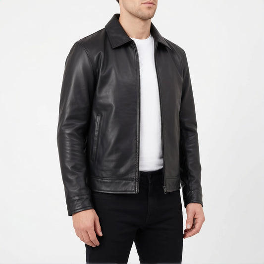 Pierce Men’s Black Harrington Leather Jacket