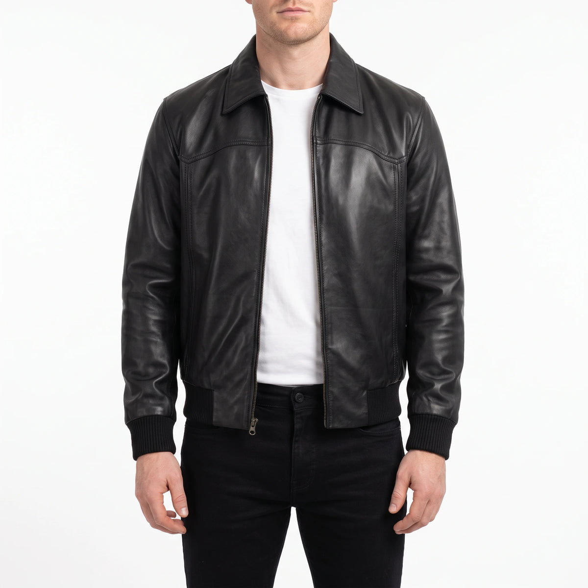 Alden Men’s Black Vintage Harrington Bomber Leather Jacket