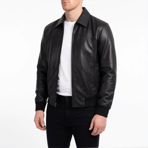 Alden Men’s Black Vintage Harrington Bomber Leather Jacket