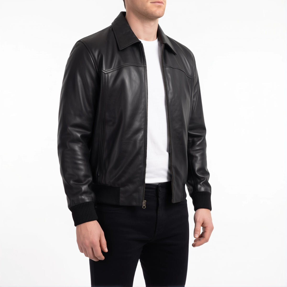 Alden Men’s Black Vintage Harrington Bomber Leather Jacket