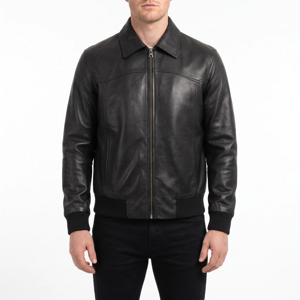 Alden Men’s Black Vintage Harrington Bomber Leather Jacket