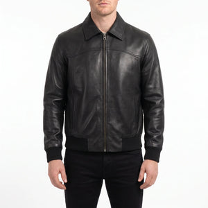 Alden Men’s Black Vintage Harrington Bomber Leather Jacket