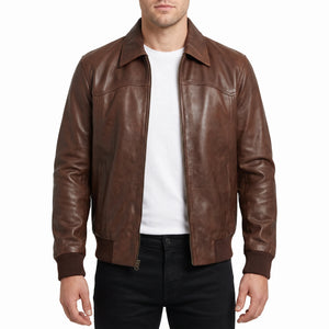 Alden Men’s Brown Vintage Harrington Bomber Leather Jacket