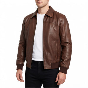 Alden Men’s Brown Vintage Harrington Bomber Leather Jacket