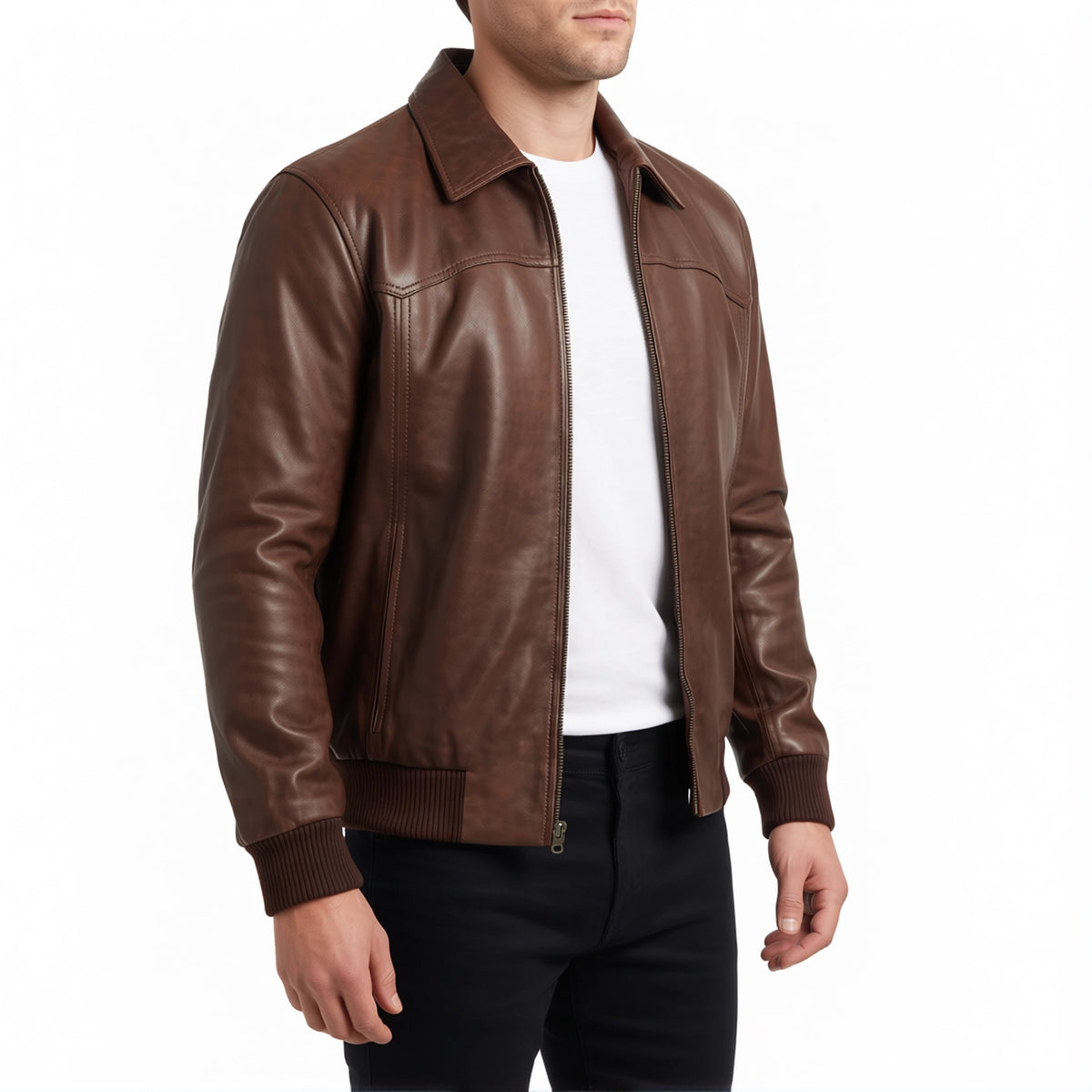 Alden Men’s Brown Vintage Harrington Bomber Leather Jacket
