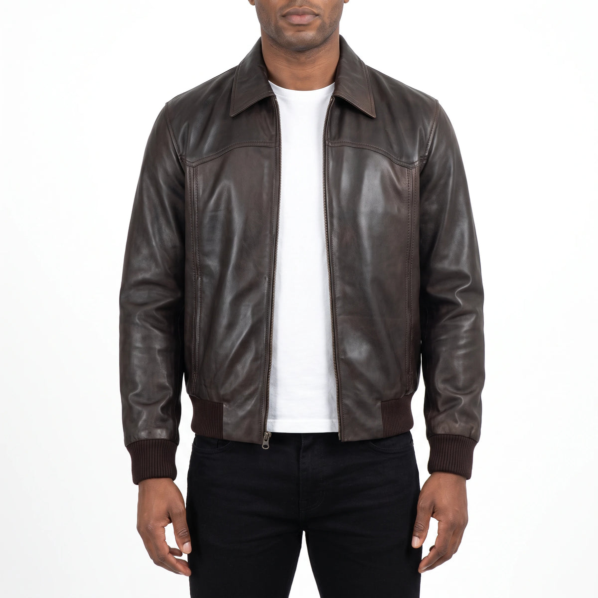 Alden Men’s Dark Brown Vintage Harrington Bomber Leather Jacket