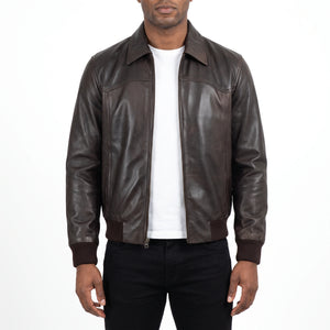 Alden Men’s Dark Brown Vintage Harrington Bomber Leather Jacket