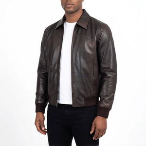 Alden Men’s Dark Brown Vintage Harrington Bomber Leather Jacket