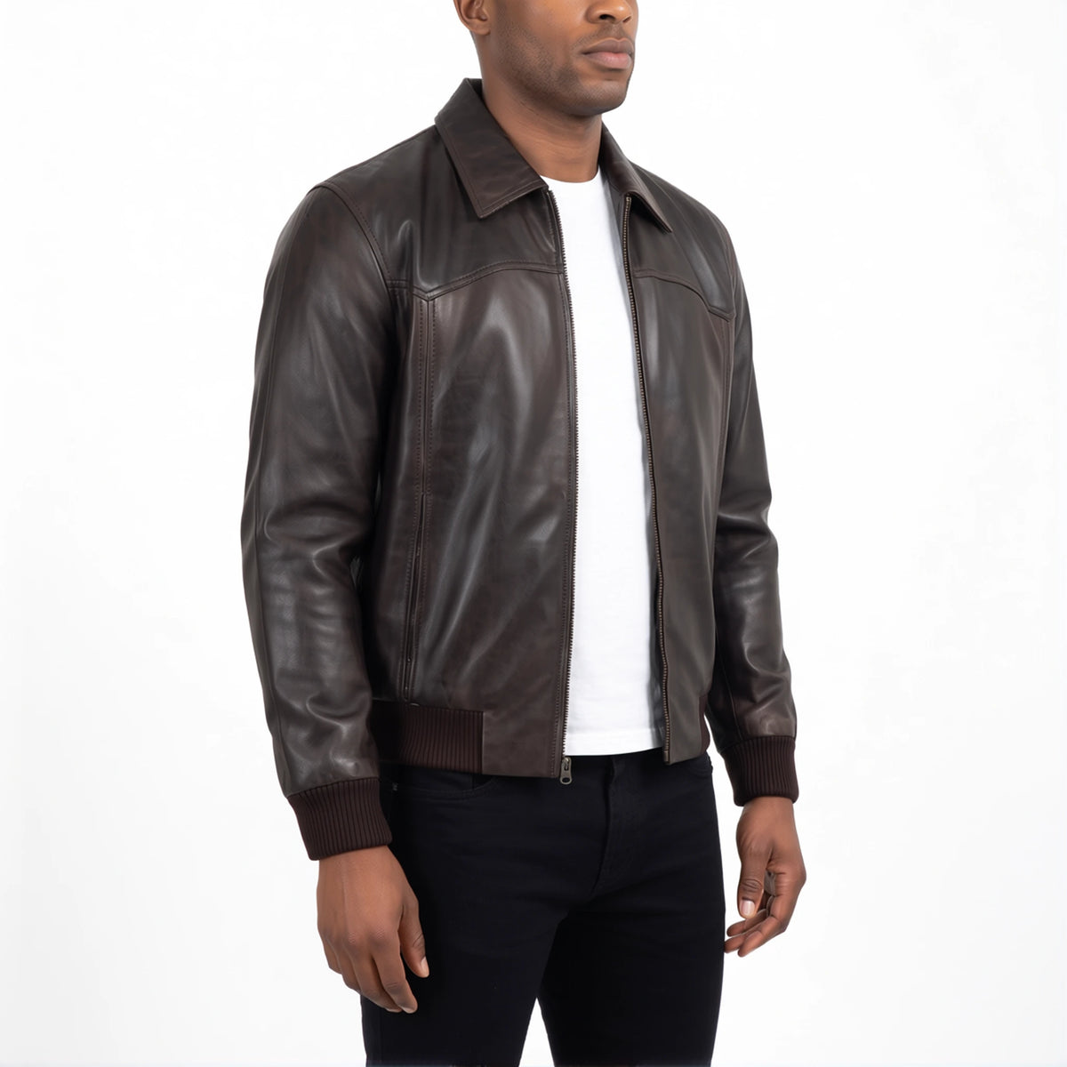 Alden Men’s Dark Brown Vintage Harrington Bomber Leather Jacket