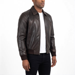 Alden Men’s Dark Brown Vintage Harrington Bomber Leather Jacket