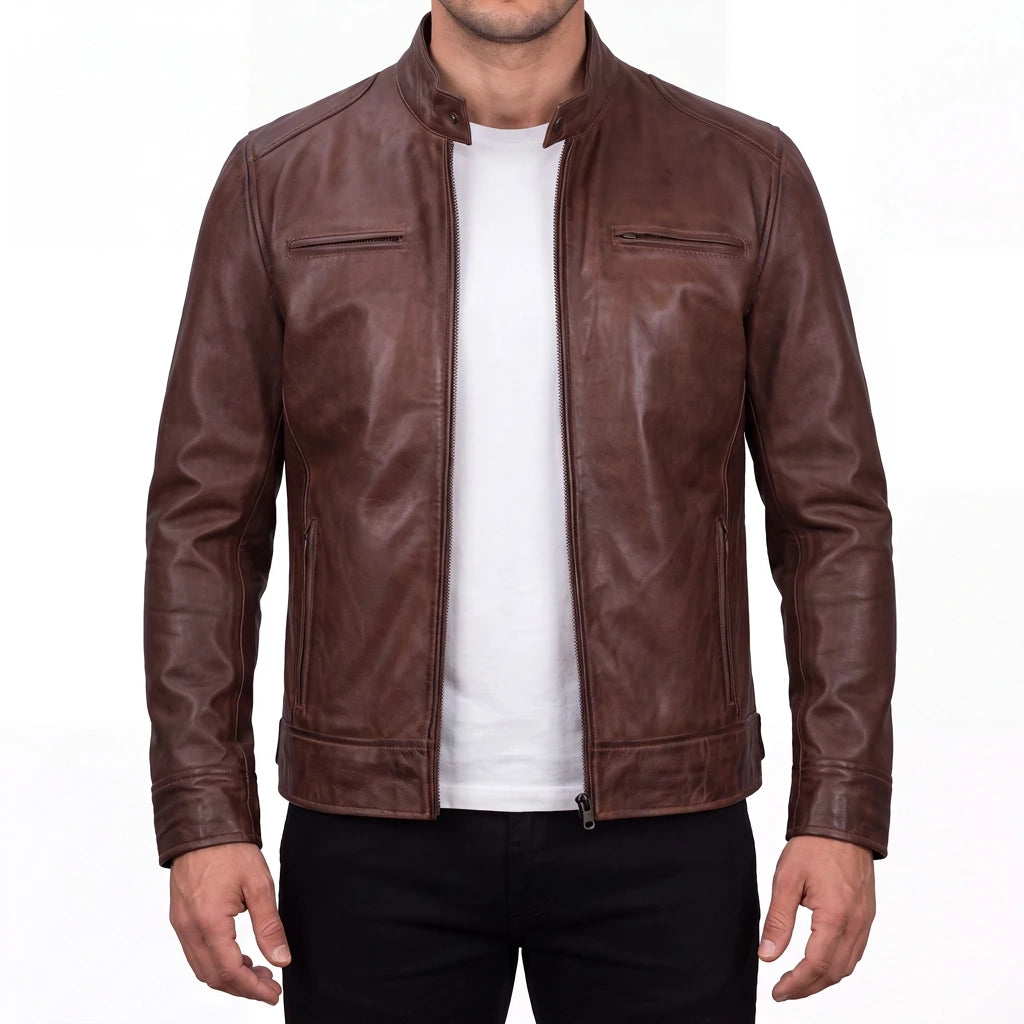 Amber Outlaw Men’s Cognac Leather Biker Jacket