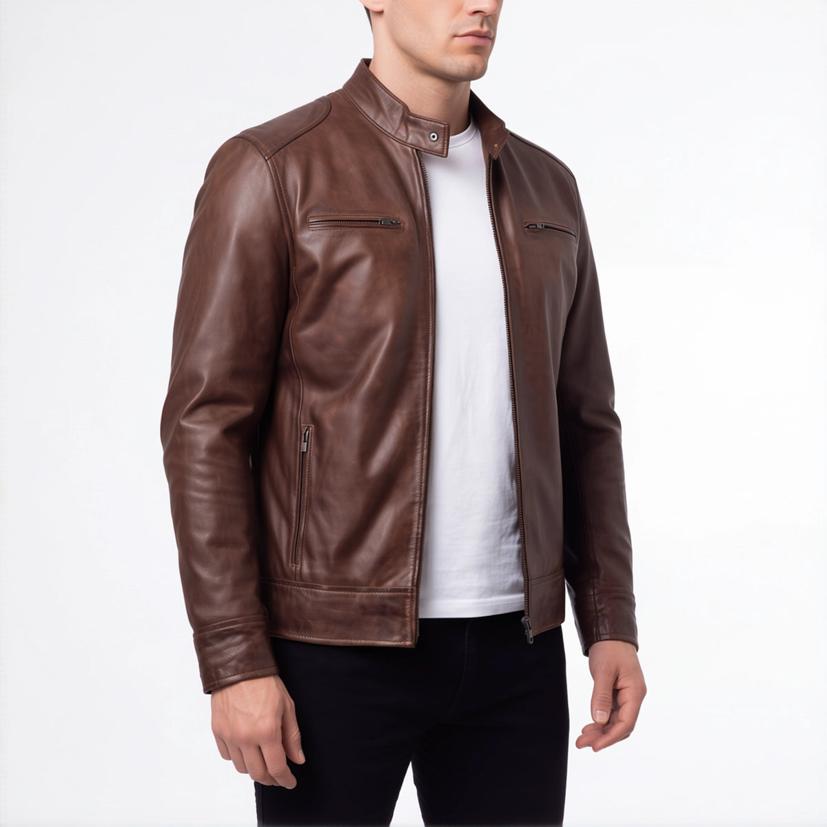 Amber Outlaw Men’s Cognac Leather Biker Jacket
