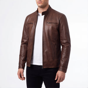 Amber Outlaw Men’s Cognac Leather Biker Jacket