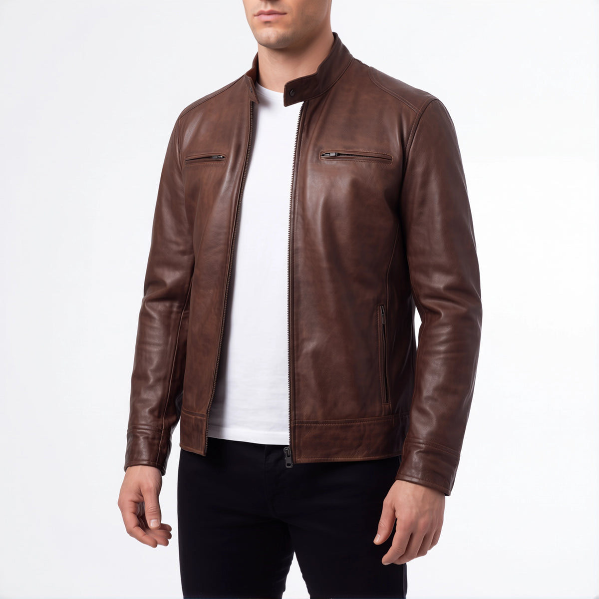 Amber Outlaw Men’s Cognac Leather Biker Jacket