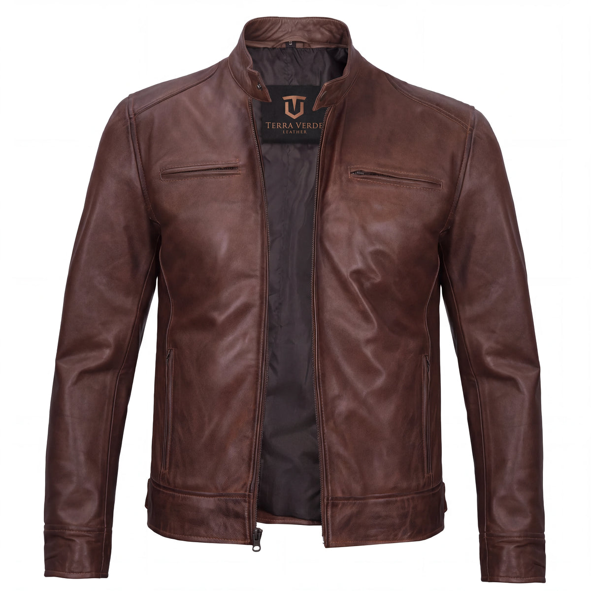 Amber Outlaw Men’s Cognac Leather Biker Jacket