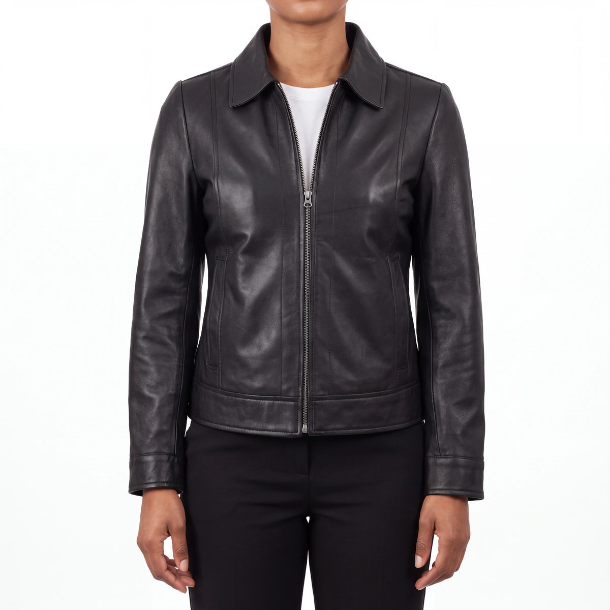 Arabella Women’s Black Leather Harrington Jacket