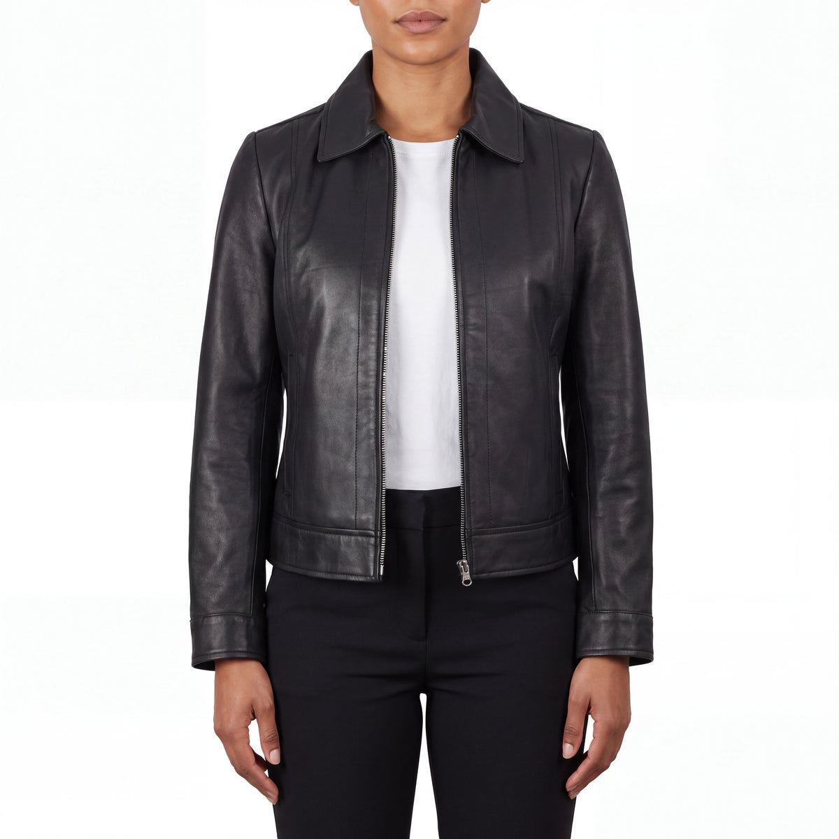 Arabella Women’s Black Leather Harrington Jacket