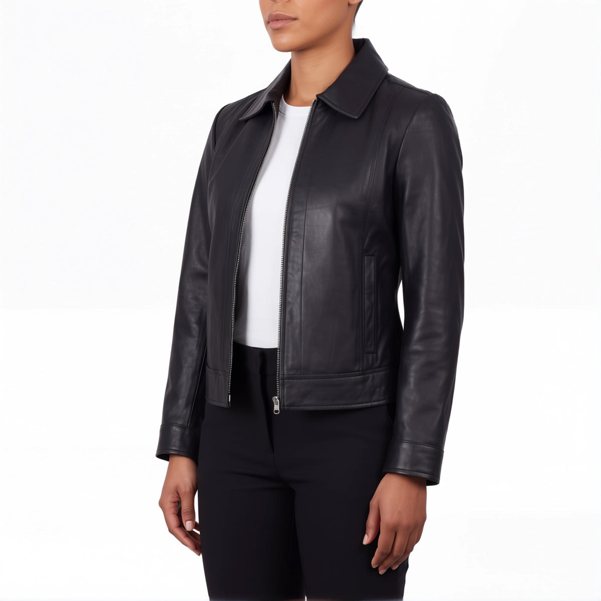 Arabella Women’s Black Leather Harrington Jacket
