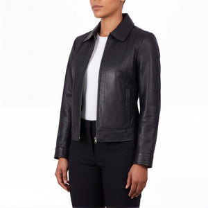 Arabella Women’s Black Leather Harrington Jacket