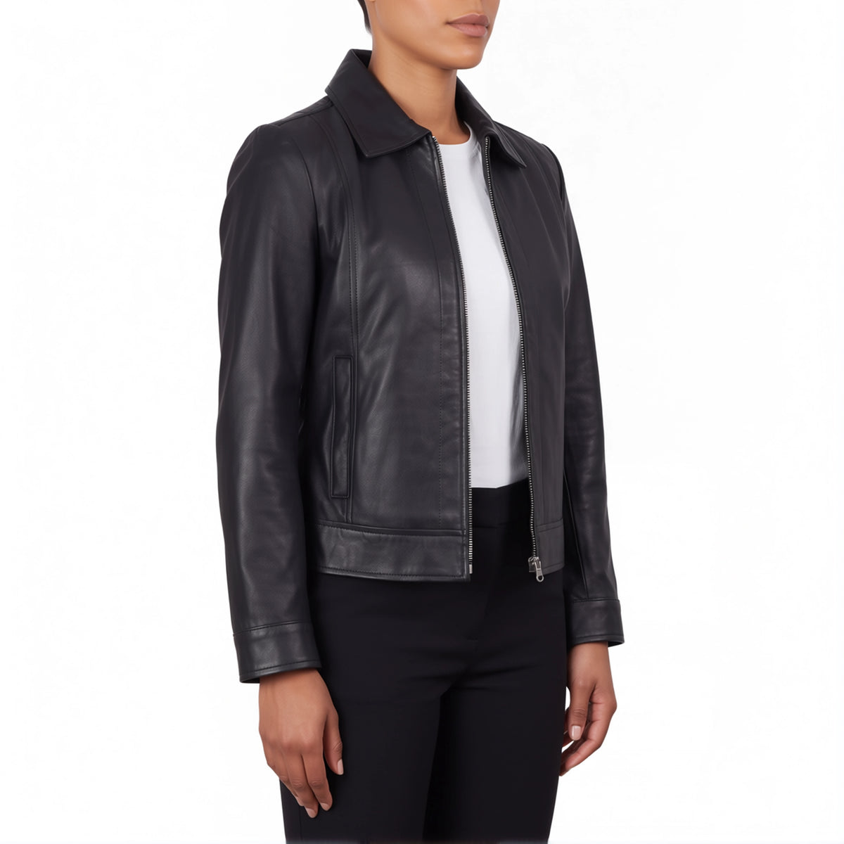 Arabella Women’s Black Leather Harrington Jacket