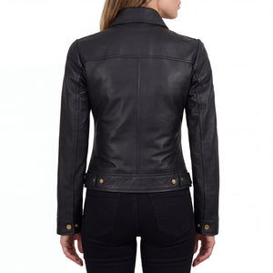 Arabella Women’s Matte Black Leather Harrington Jacket