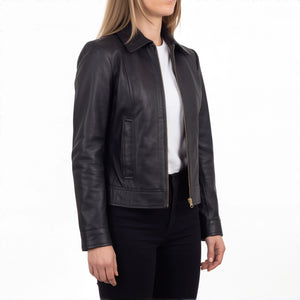 Arabella Women’s Matte Black Leather Harrington Jacket