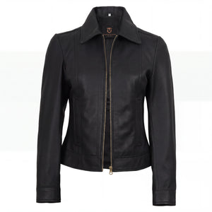 Arabella Women’s Matte Black Leather Harrington Jacket