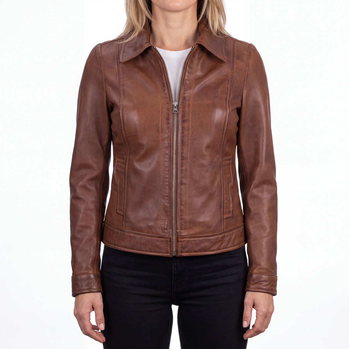 Arabella Women’s Brown Leather Harrington Jacket