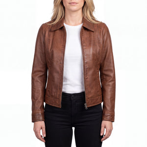 Arabella Women’s Brown Leather Harrington Jacket