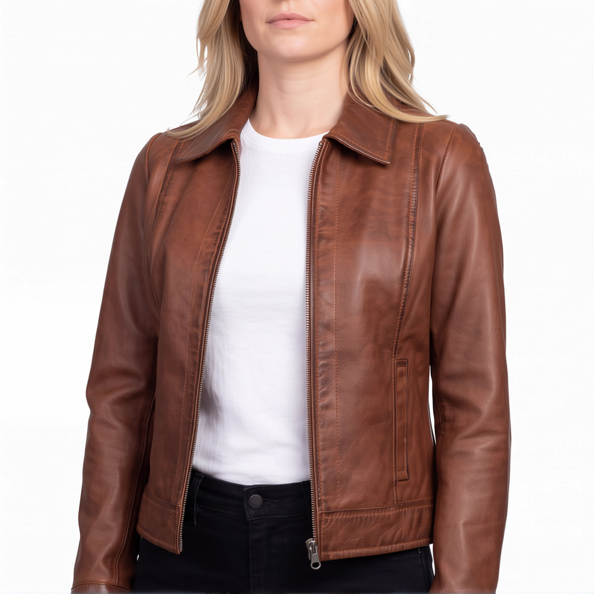 Arabella Women’s Brown Leather Harrington Jacket