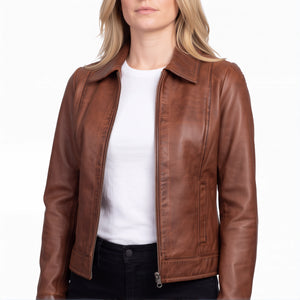 Arabella Women’s Brown Leather Harrington Jacket