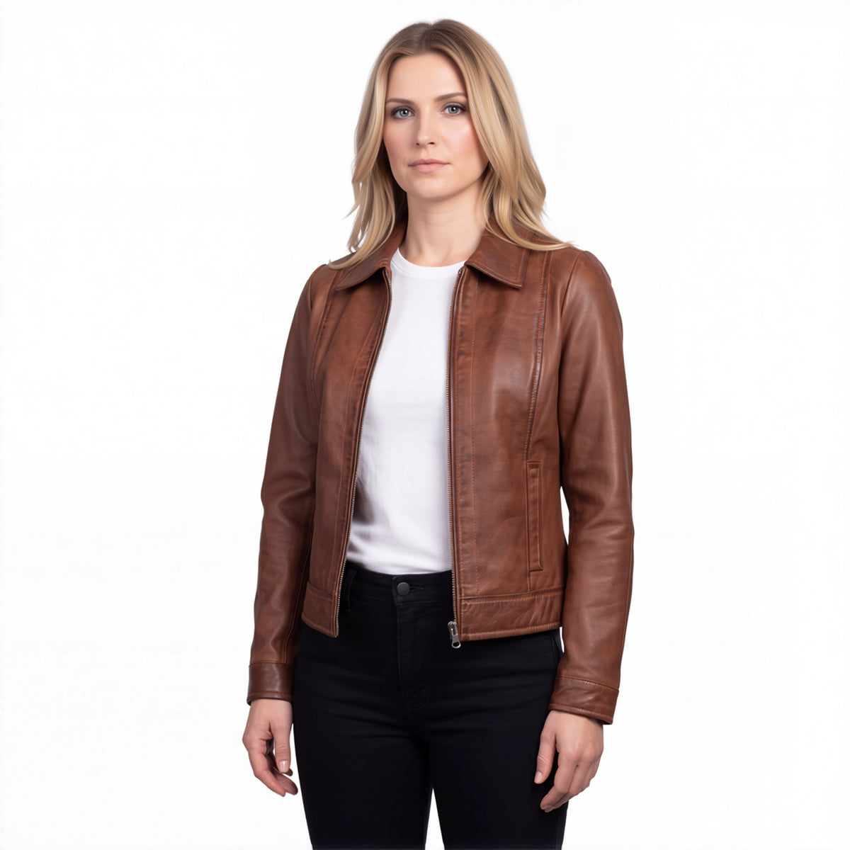 Arabella Women’s Brown Leather Harrington Jacket