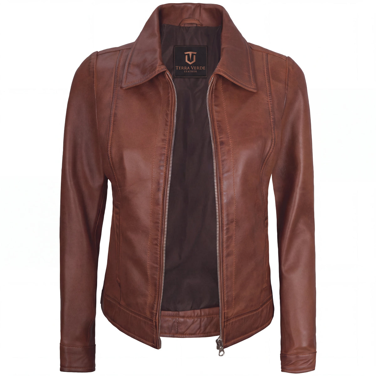 Arabella Women’s Brown Leather Harrington Jacket
