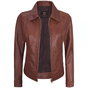 Arabella Women’s Brown Leather Harrington Jacket