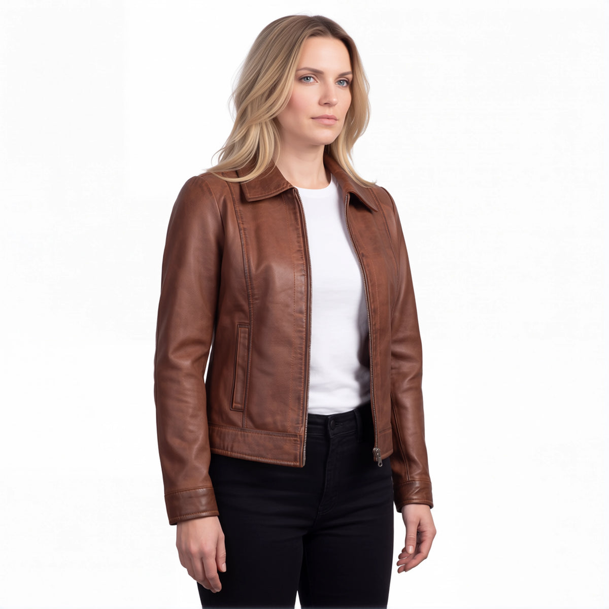 Arabella Women’s Brown Leather Harrington Jacket