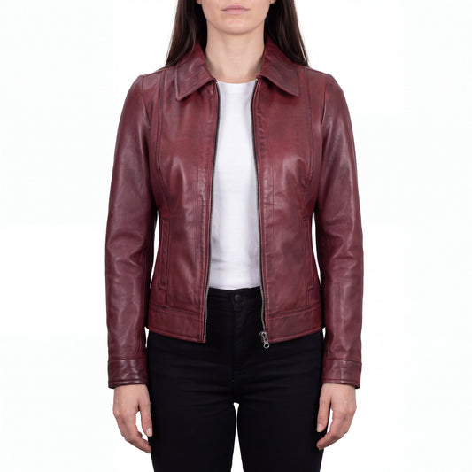 Arabella Women’s Maroon Leather Harrington Jacket