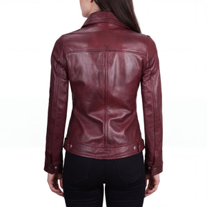Arabella Women’s Maroon Leather Harrington Jacket