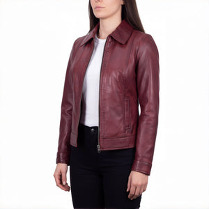 Arabella Women’s Maroon Leather Harrington Jacket