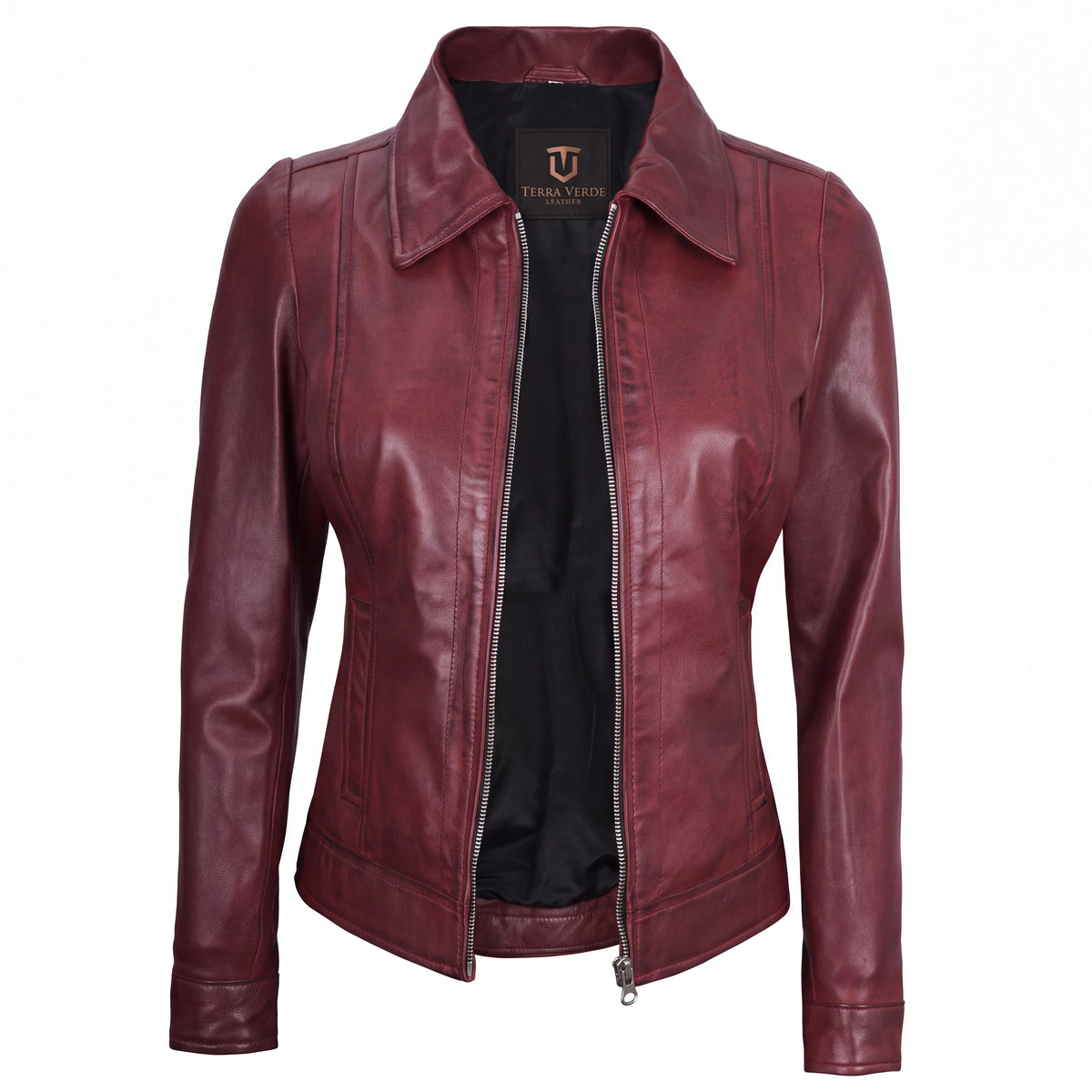 Arabella Women’s Maroon Leather Harrington Jacket