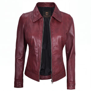 Arabella Women’s Maroon Leather Harrington Jacket