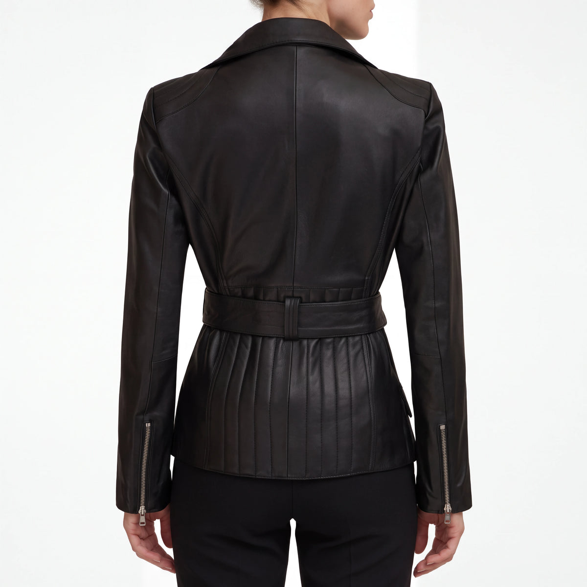 Aveline Women’s Black Belted Leather Biker Jacket