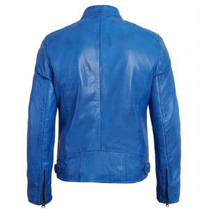 Azure Outlaw Men’s Distressed Blue Leather Café Racer Jacket