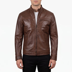 Blake Men’s Brown Cafe Racer Style Leather Biker Jacket