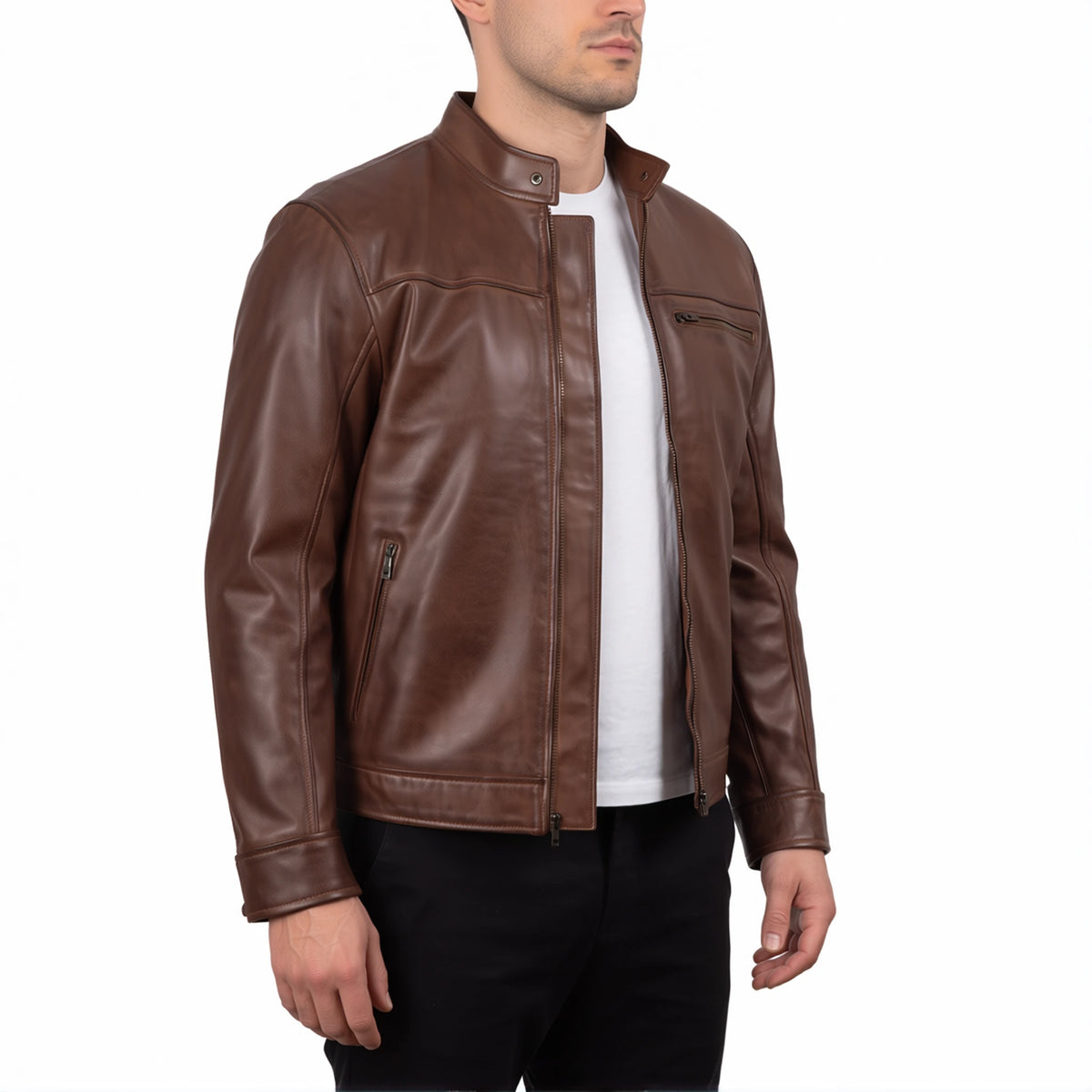 Blake Men’s Brown Cafe Racer Style Leather Biker Jacket