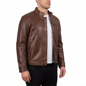 Blake Men’s Brown Cafe Racer Style Leather Biker Jacket