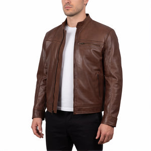 Blake Men’s Brown Cafe Racer Style Leather Biker Jacket