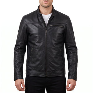 Blake Men’s Black Cafe Racer Style Leather Biker Jacket
