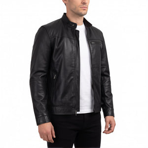 Blake Men’s Black Cafe Racer Style Leather Biker Jacket