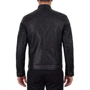 Blake Men’s Black Cafe Racer Style Leather Biker Jacket