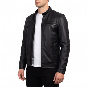 Blake Men’s Black Cafe Racer Style Leather Biker Jacket